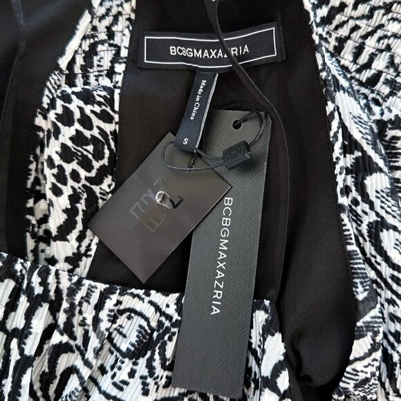BCBGMaxAzria BCBG Black White Combo Pleated Peplum Smocked Waist Top NWT NEW S - Picture 5 of 5